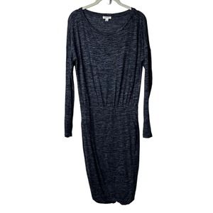 Wilfred Aritzia Gray Black Space Dye Linen Wool Blend Long Sleeve Midi Dress M